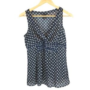 New York & Co Polka Dot Blouse M Blue Sheer Ruffle Office Career Y2K Coastal